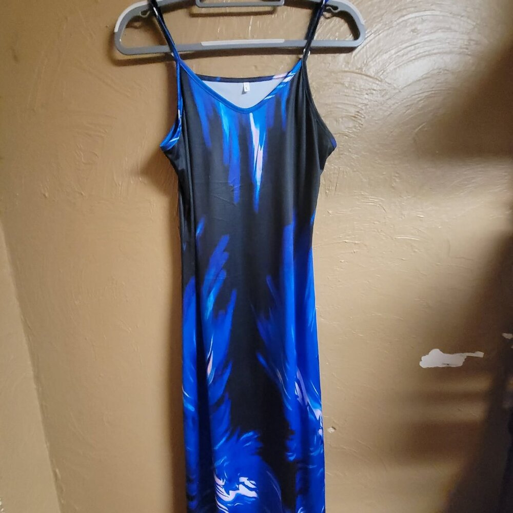 Size Large Midi Spaghetti Strap Blue & Black Dress #137
